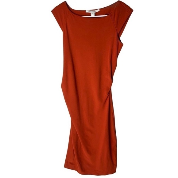 Diane Von Furstenberg Orange Ruched Sheath Midi Dress - Picture 2 of 6